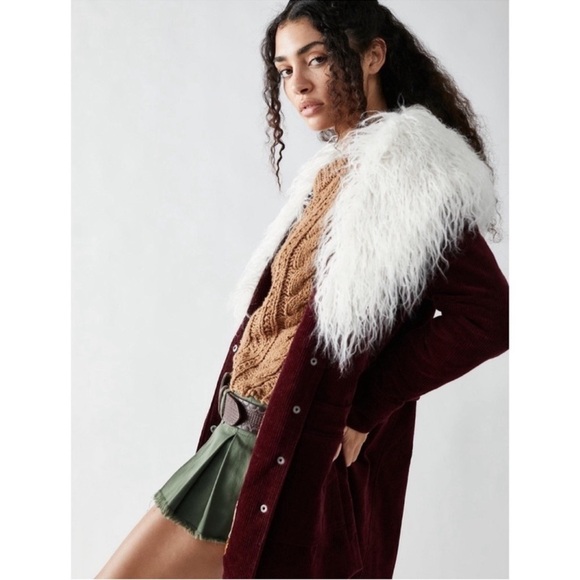 NWT Free People Lady Lane Collar Cord Jacket Coat Red Cream - Picture 8 of 11
